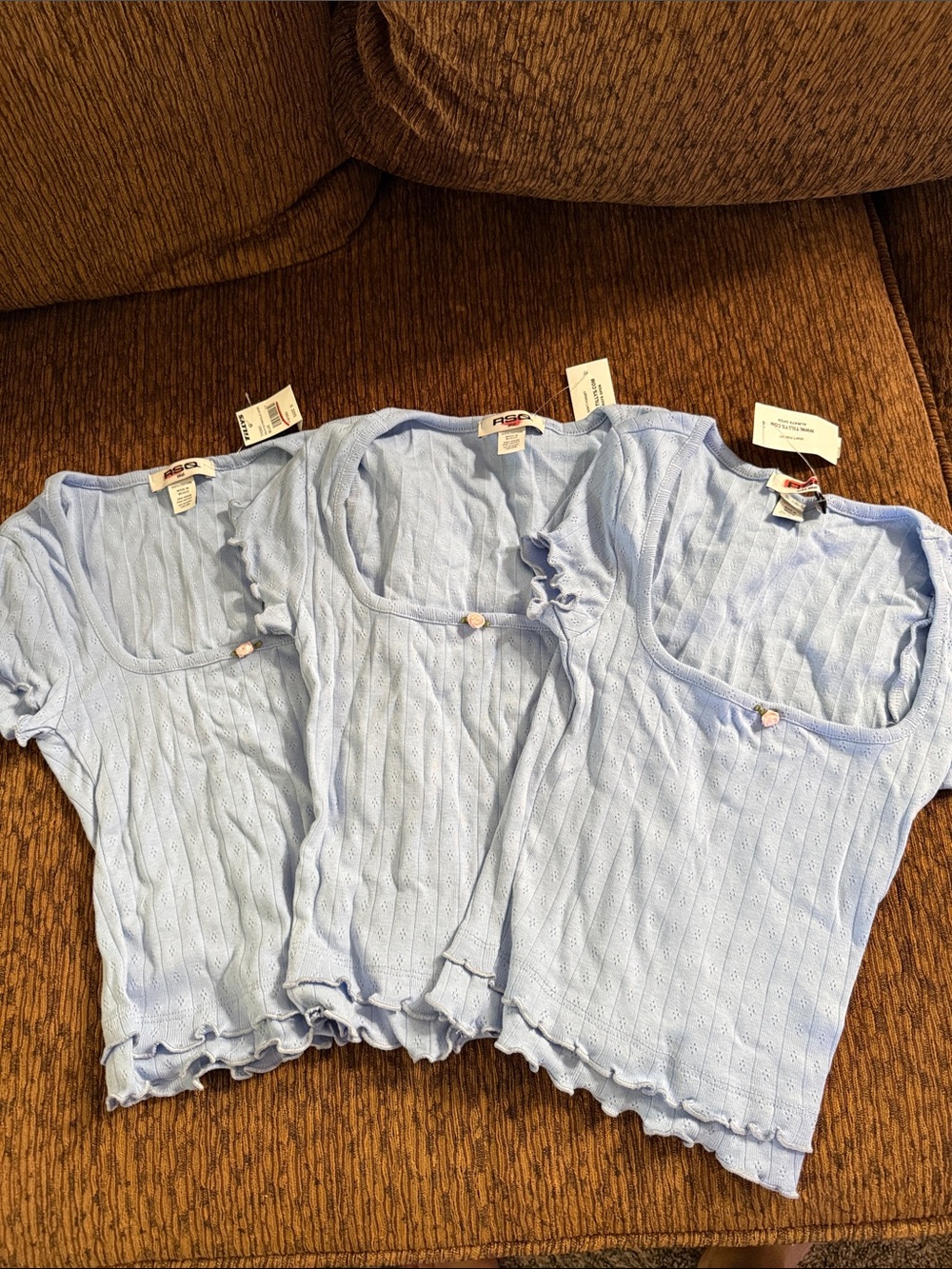 Tilly's Light Blue Knit Ruffle-Hem Short Sleeve Top (Pack)